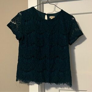 Lily White Teal Embellished Short Sleeve Blouse